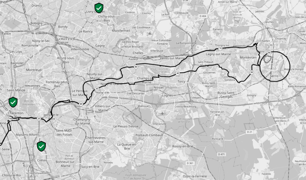 Capture d'écran Statshunters montrant la trace dont le rond parfait autour de chez Mickey