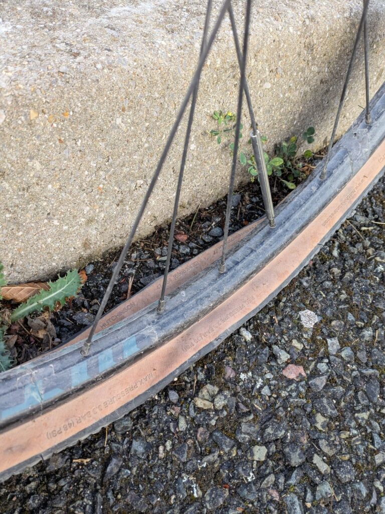 vu sur un pneu de vélo à plat